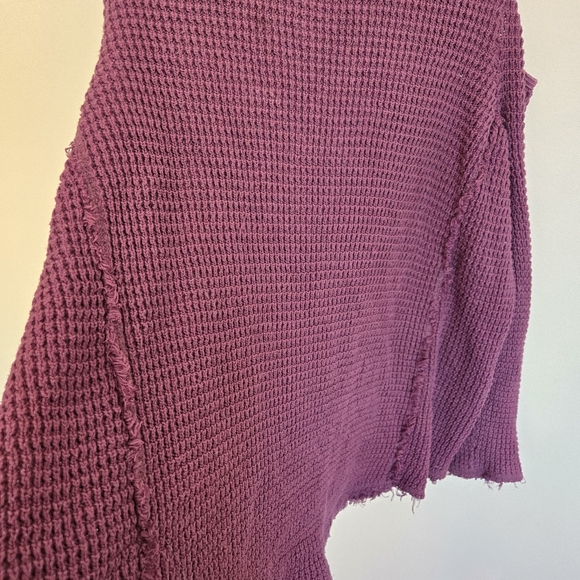 Free People Purple Sunrise Cold Shoulder Waffle Knit Sweater Size Large - Picture 9 of 10